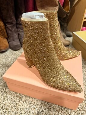 Gold Jeweled Pointed Ankle Booties